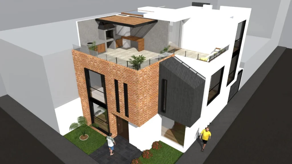 Diseño arquitectónico de vivienda moderna de dos niveles con terraza, proyecto residencial en Arequipa